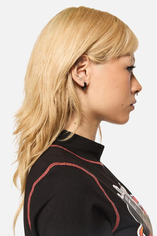 Image of Earrings. Productname: Small Spike Huggie Earrings in Black colour by brand - Black Friday
