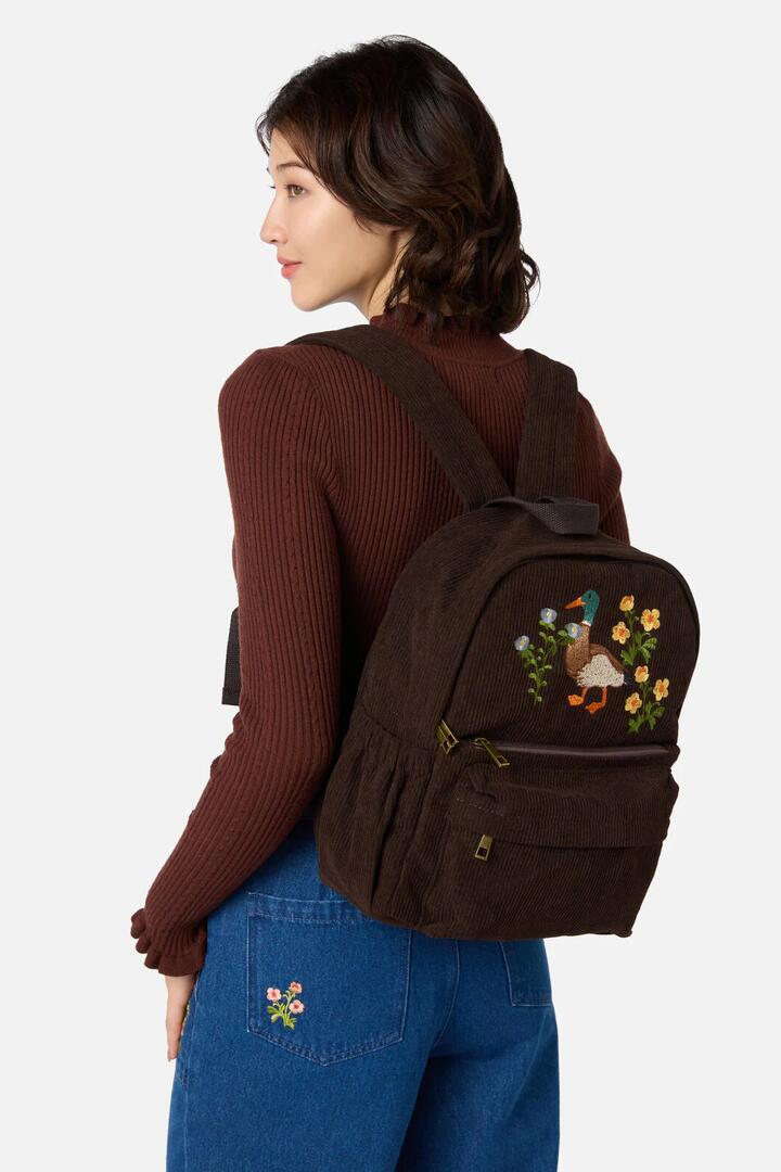Image of Bags. Productname: Duck Embroidered Cord Backpack in Chocolate colour by brand - Princess Highway
