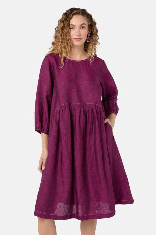 Image of Dresses. Product name - Top Stitch Shot Linen Dress in Green colour by brand - Gorman