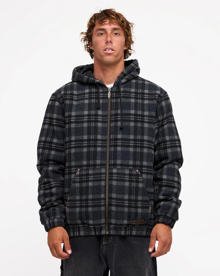 Image of a model wearing Outerwear. Product name - Billabong Mens Immortal Zip Up Hoodie Washed Black in Washed Black colour by brand - Billabong