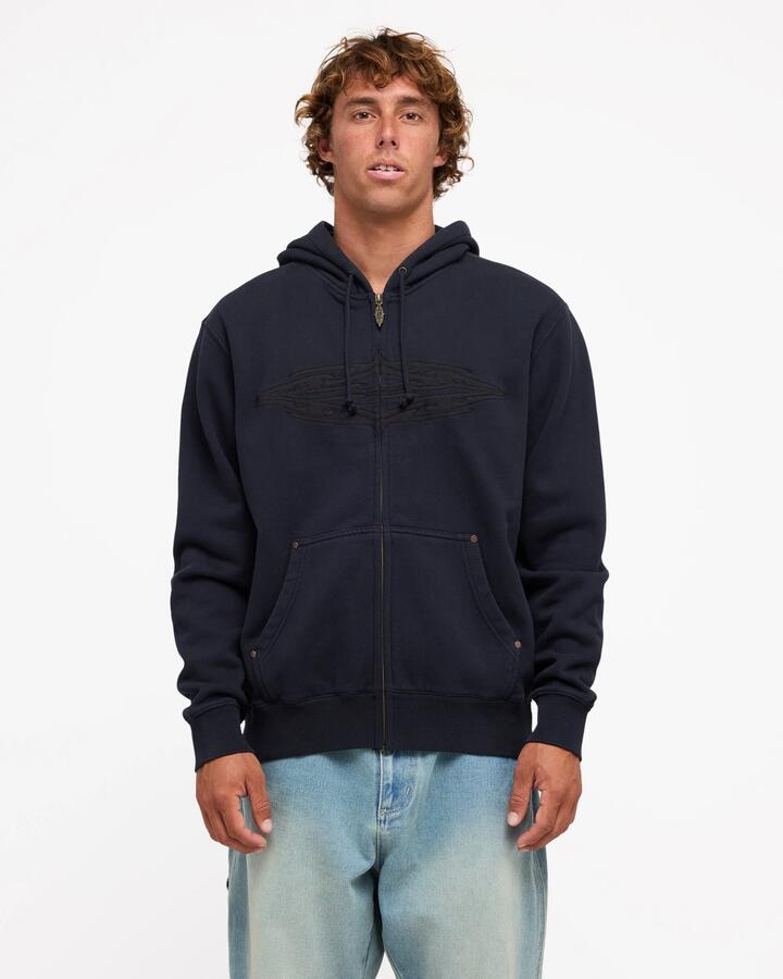 Image of a model wearing Outerwear. Product name - Billabong Mens Immortal Diamond Zip Up Hoodie Black in Black colour by brand - Billabong