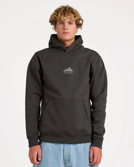 Image of a model wearing Outerwear. Product name - Billabong Mens Shoreline Pullover Hoodie Charcoal in Charcoal colour by brand - Billabong