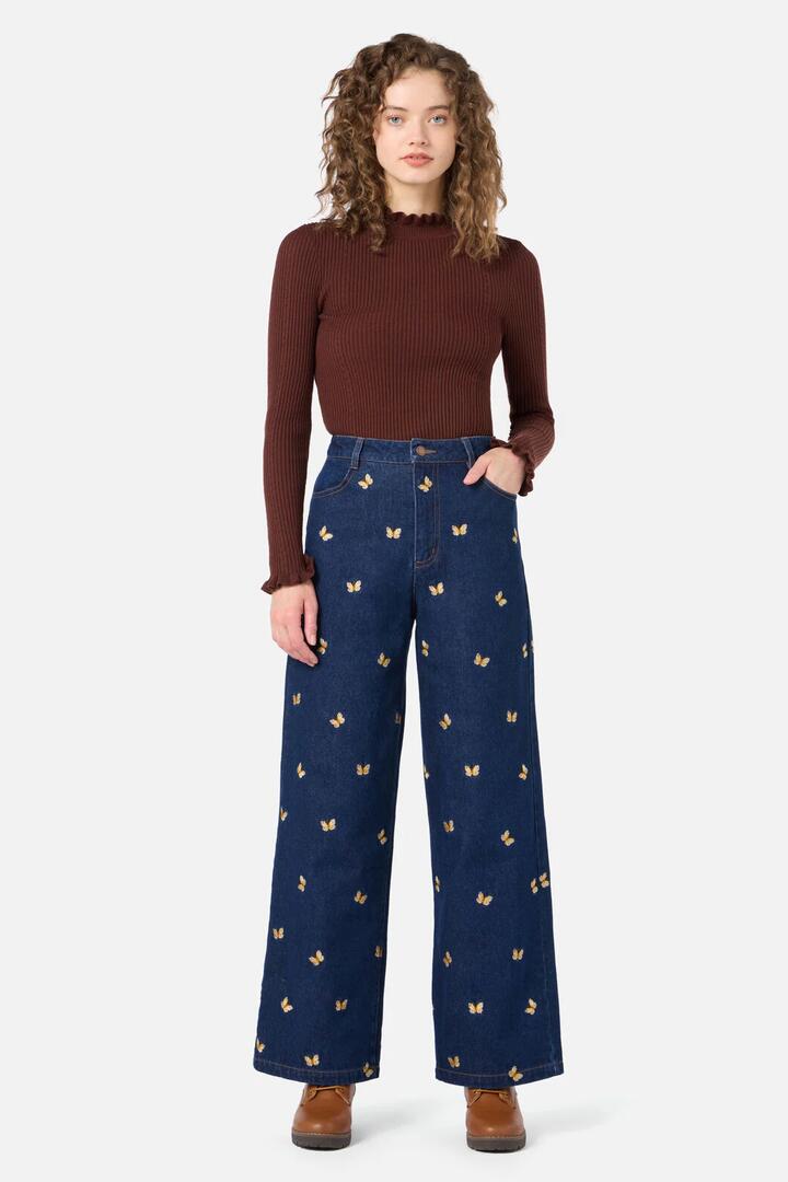 Image of Jeans. Productname: Butterfly Embroidered Jean in Blue Denim colour by brand - Princess Highway