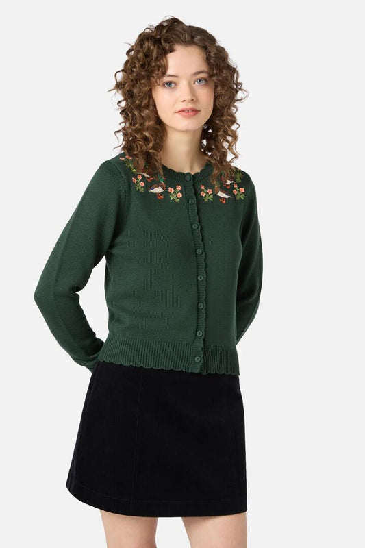 Image of Cardigans. Product name - Sweet Ducks Embroidered Cardigan in Green colour by brand - Princess Highway