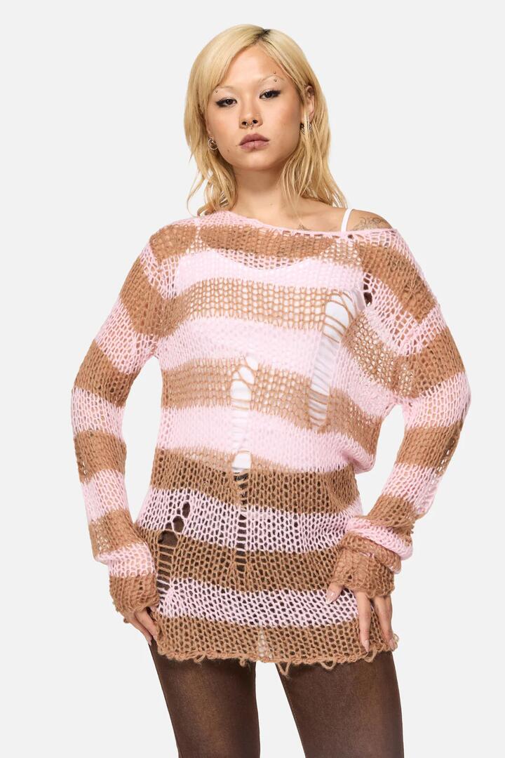 Image of a model wearing Tops. Productname: Increasing Silence Iggy Knit in Pink/Brown colour by brand - Black Friday