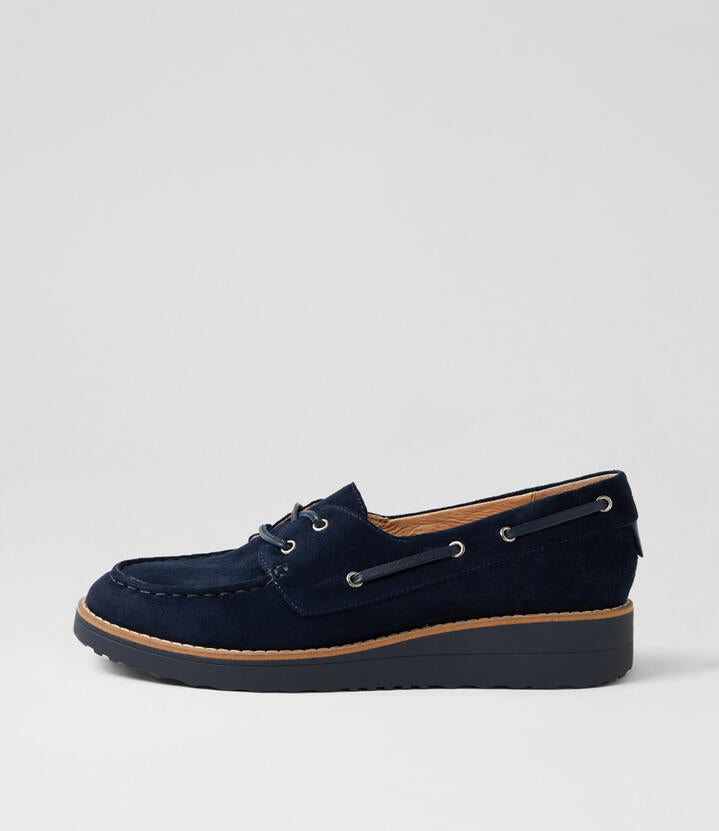 Image of Shoes. Product name - Orton Navy Suede Boat Shoes in Navy-Navy Sole colour by brand - MIDAS