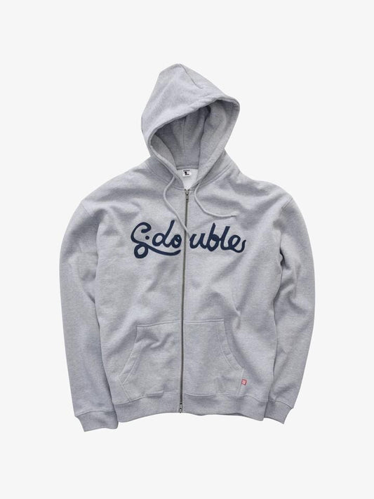 Image of a model wearing Outerwear. Productname: S-Double Cursive Zip Hoodie in Grey Heather colour by brand - S-Double