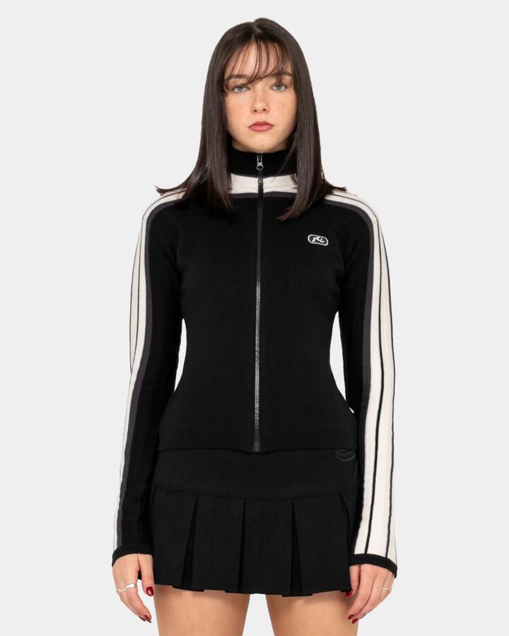 Image of Coats & Jackets. Product name - Rusty Womens Daddy Gb Zip Through Skimmer Knit Jacket Black in Black colour by brand - Rusty