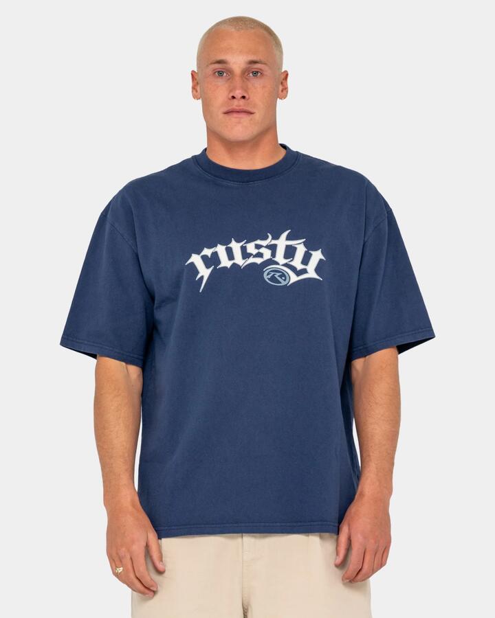 Image of T-Shirts. Product name - Rusty Mens Monty T-Shirt Navy Blue in Navy Blue colour by brand - Rusty