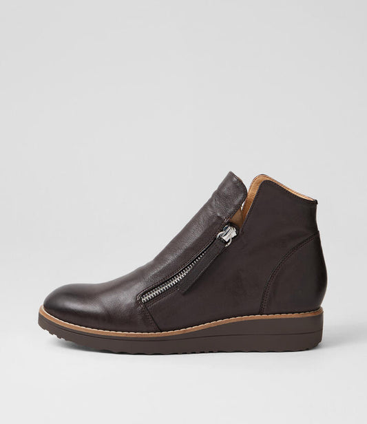 Image of Boots. Product name - Olise Choc Leather Ankle Boots in Choc-Choc Sole colour by brand - MIDAS