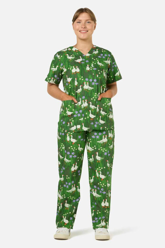 Image of a model wearing Uniforms & Workwear. Productname: Lucy Goosey Scrub Set in Green colour by brand - Scrubs With Love