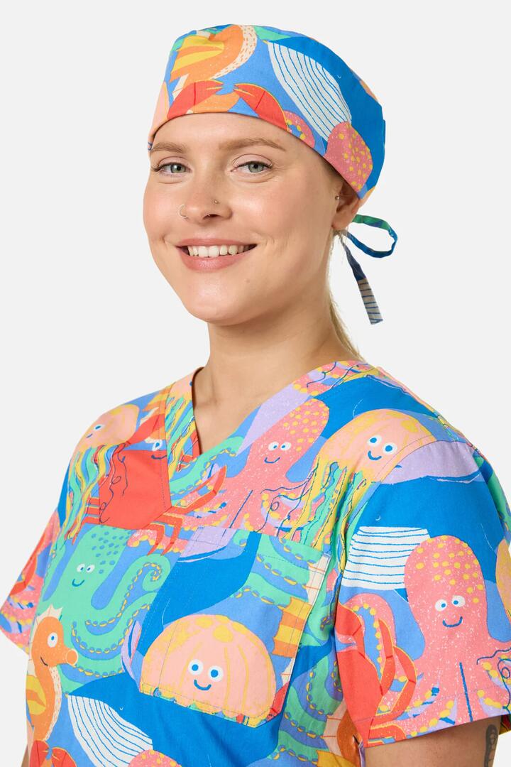 Image of Hats. Product name - Sea Creatures Scrub Hat in Blue colour by brand - Gorman