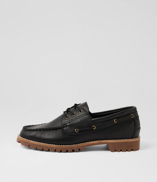 Image of Shoes. Product name - Jinny Black Leather Boat Shoes in Black colour by brand - MOLLINI
