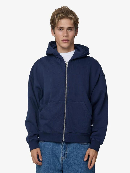 Image of a model wearing Outerwear. Productname: Article One Evren Hoodie in Navy colour by brand - Article One