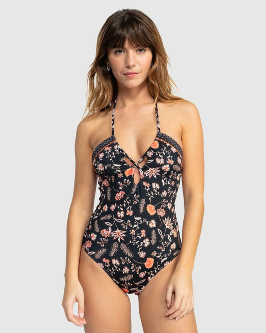 Image of Swimwear. Product name - Roxy Womens Kerala One Piece Swimsuit Anthracite Kerala Border in Anthracite Kerala Border colour by brand - Roxy
