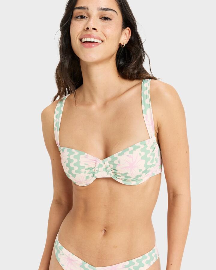 Image of Swimwear. Product name - Roxy Womens Hibiscus Daze Underwire Bikini Top Basil Party Waves Yw in Basil Party Waves Yw colour by brand - Roxy