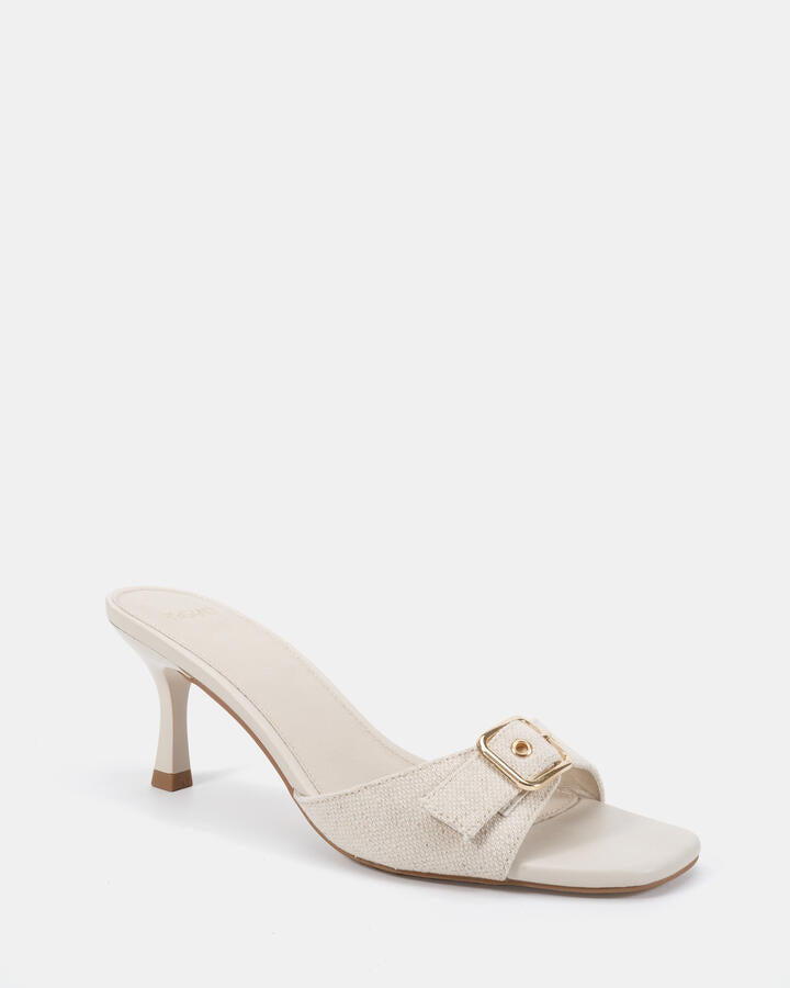 Image of Heels. Product name - Venezia Cream Linen Vegan Heels in Cream Linen colour by brand - Novo