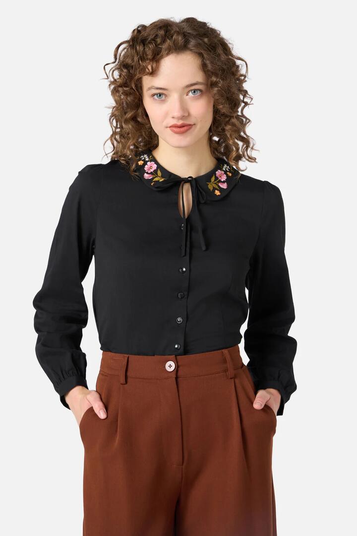 Image of Blouses. Product name - Winona Flower Embroidered Blouse in Black colour by brand - Princess Highway