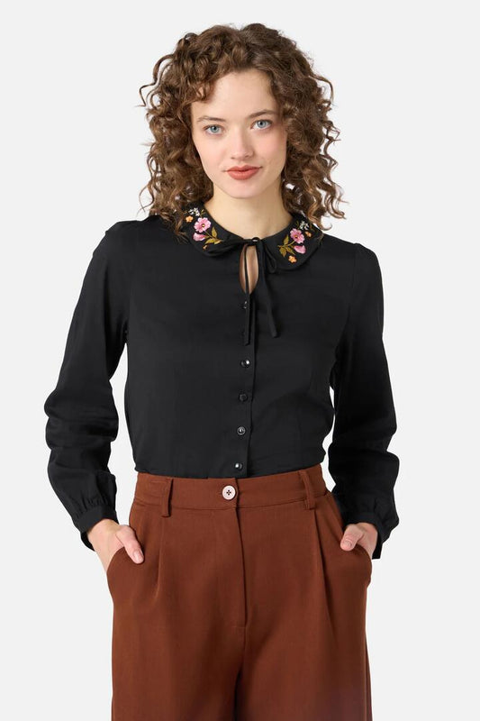 Image of Blouses. Product name - Winona Flower Embroidered Blouse in Black colour by brand - Princess Highway