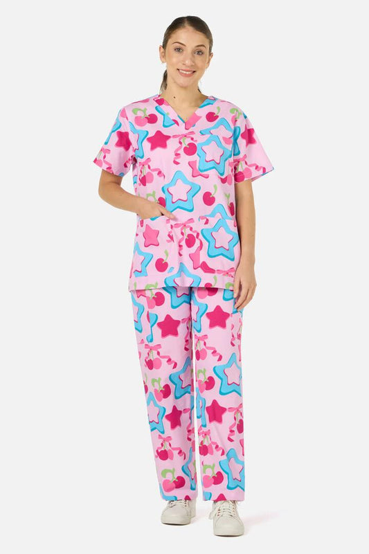 Image of a model wearing Uniforms & Workwear. Productname: So Sweet Scrub Set in Pink colour by brand - Scrubs With Love