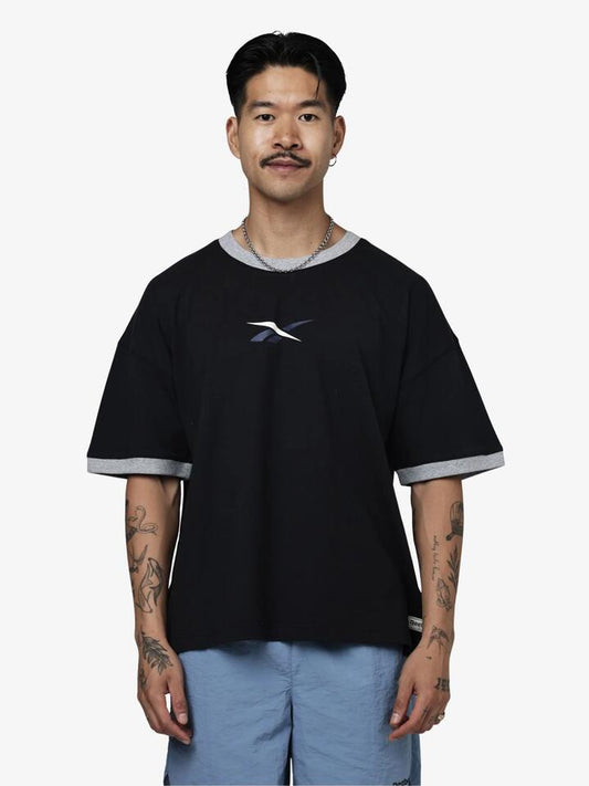 Image of T-Shirts. Productname: Reebok Vector Ringer Crew Tee in Black/Heritage Marle colour by brand - Reebok