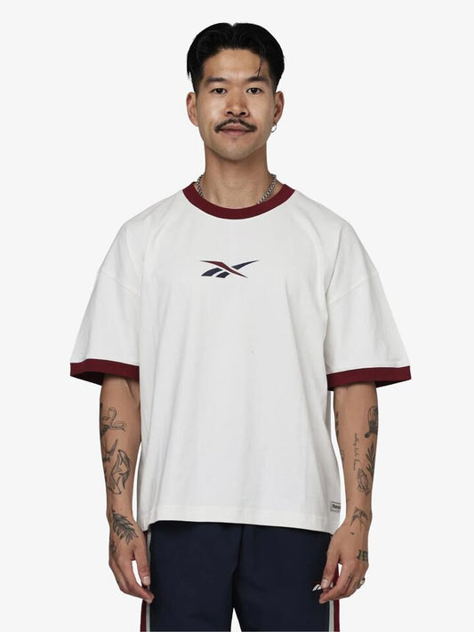 Image of T-Shirts. Productname: Reebok Vector Ringer Crew Tee in Chalk/Heritage Red colour by brand - Reebok