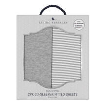 Image of a model wearing Tops. Product name - 2 Pack Jersey Co-Sleeper/Cradle Fitted Sheet Grey Stripe/Melange in colour by brand - Toymate