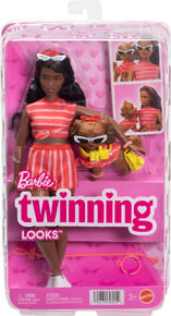 Image of Dolls. Product name - Barbie Twinning Looks Stripes Doll & Dog in colour by brand - Toymate