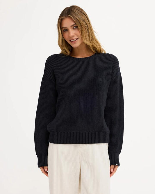 Image of a model wearing Outerwear. Product name - Billabong Womens Coastline Sweatshirt True Navy in True Navy colour by brand - Billabong