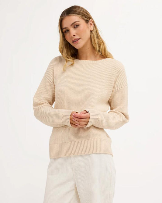 Image of a model wearing Outerwear. Product name - Billabong Womens Coastline Sweatshirt Snow Marle in Snow Marle colour by brand - Billabong
