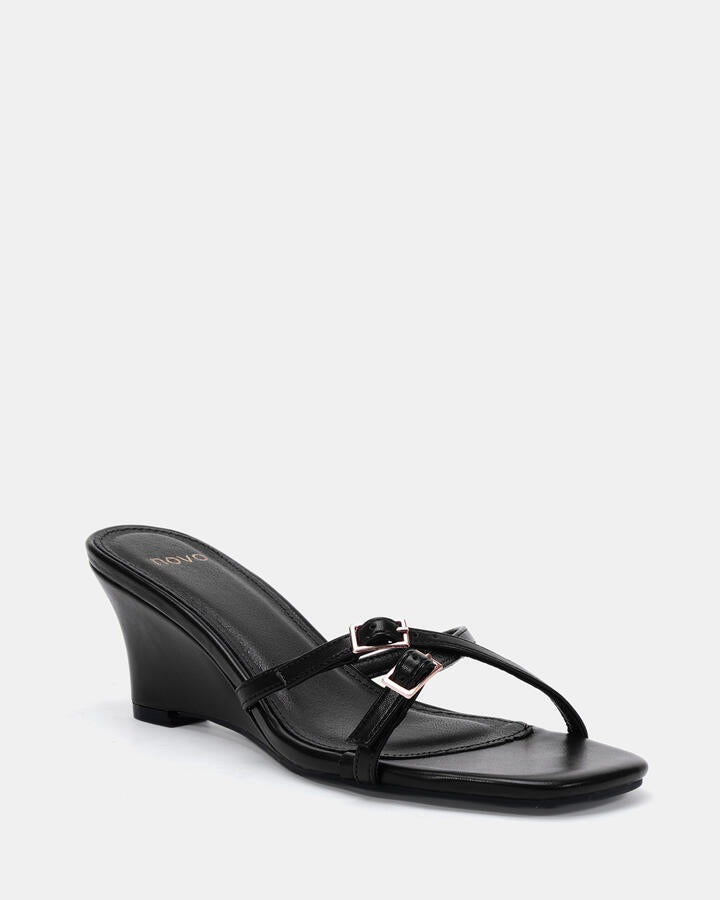 Image of Heels. Product name - Zevo Black Vegan Heels in Black colour by brand - Novo