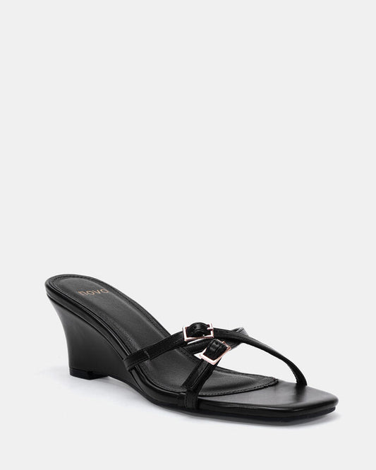 Image of Heels. Product name - Zevo Black Vegan Heels in Black colour by brand - Novo