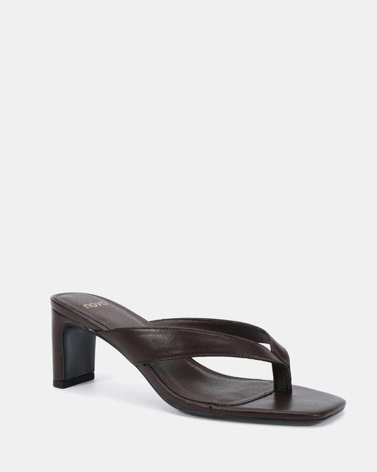 Image of Heels. Product name - Letty Espresso Vegan Heels in Espresso colour by brand - Novo