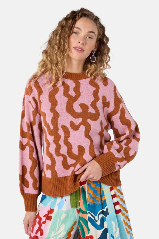 Image of a model wearing Outerwear. Product name - Jiggle Jumper in Multi colour by brand - Gorman