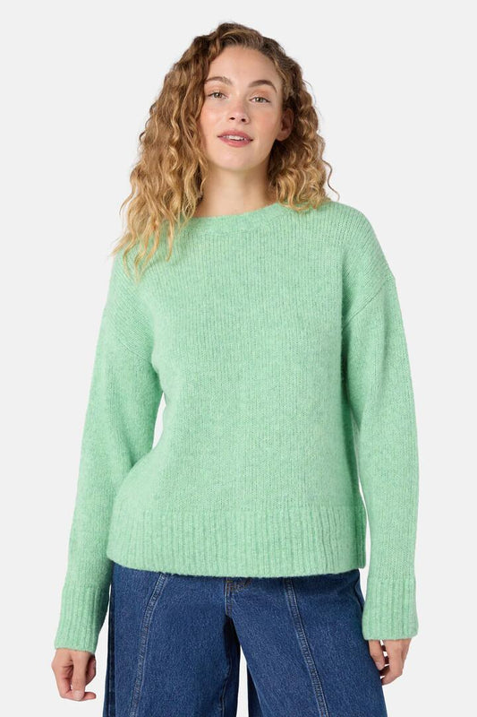 Image of a model wearing Outerwear. Product name - Hazel Jumper in Mint colour by brand - Gorman