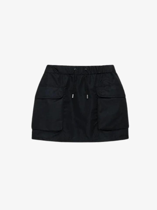 Image of a model wearing Skirts. Productname: Alpha Industries Flight Nylon Mini Skirt in Black colour by brand - Alpha Industries