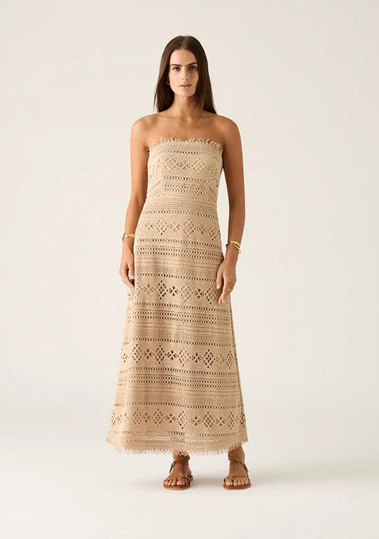 Image of Dresses. Productname: Daniela Textured Midi Dress in Almond colour by brand - MOS The Label