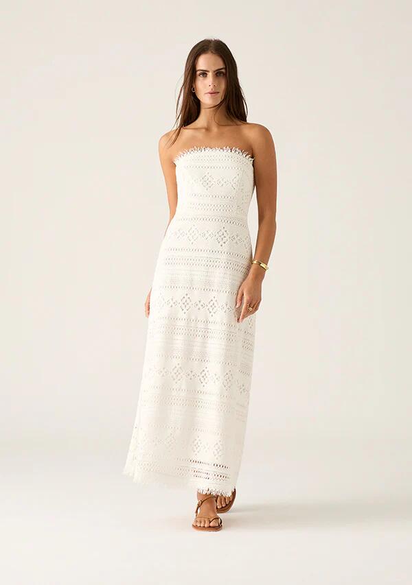 Image of Dresses. Productname: Daniela Textured Midi Dress in Bright White colour by brand - MOS The Label
