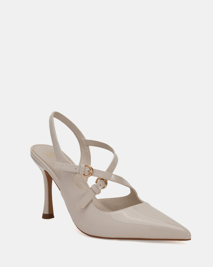Image of Heels. Product name - Ilium Cream Patent Vegan Heels in Neutral colour by brand - Novo