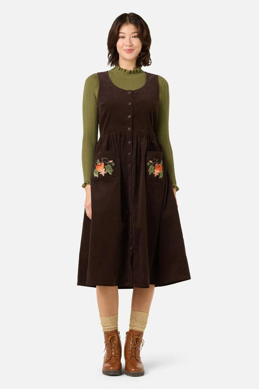 Image of Dresses. Productname: Pumpkin Embroidered Cord Dress in Chocolate colour by brand - Princess Highway