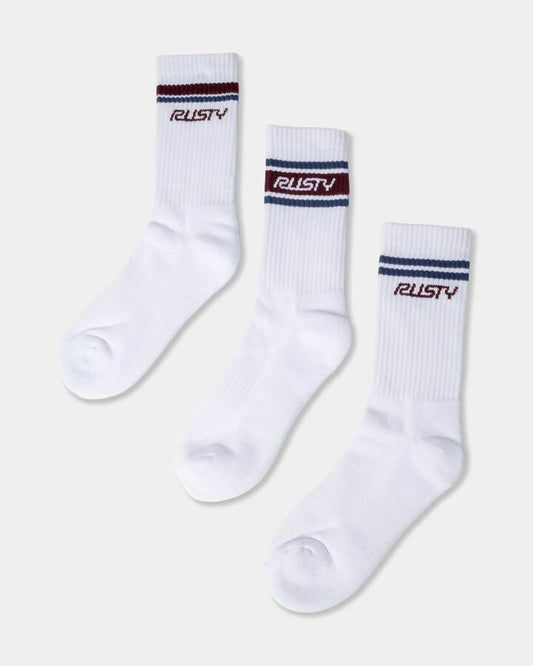 Image of Socks. Product name - Rusty Womens Shake Up 3 Pack Crew Socks White in White colour by brand - Rusty