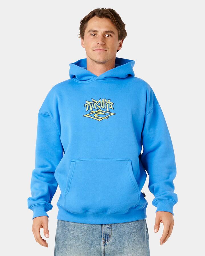 Image of a model wearing Outerwear. Product name - Rip Curl Mens Liquid Trips Pullover Hoodie Royal Blue in Royal Blue colour by brand - Rip Curl