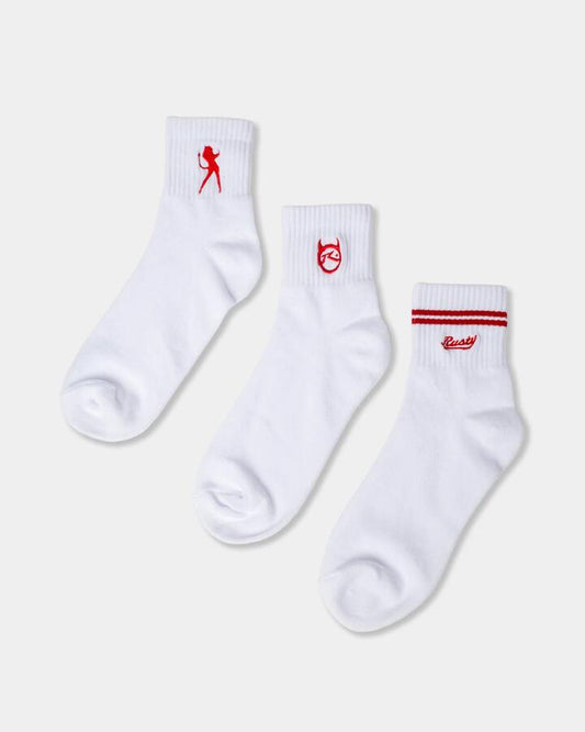 Image of Socks. Product name - Rusty Womens Fancy Day 3 Pack Crew Socks White in White colour by brand - Rusty