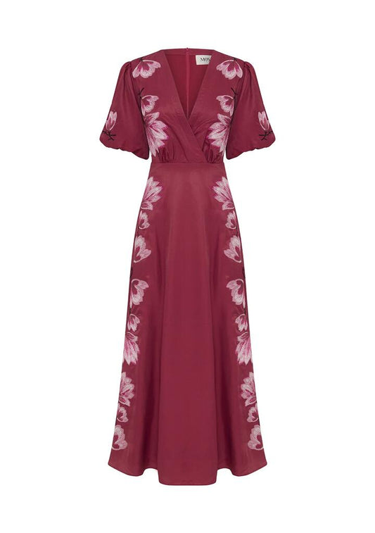 Image of Dresses. Productname: Lilou Embroidery Maxi Dress | MOS The Label in Wine colour by brand - MOS The Label