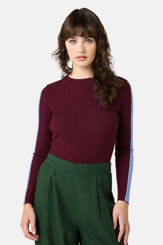 Image of a model wearing Tops. Product name - Amelia Knit Top in Brown colour by brand - Gorman