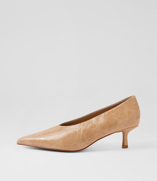 Image of Heels. Product name - Dais Camel Leather Pump Heels in Camel colour by brand - MOLLINI