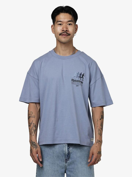 Image of T-Shirts. Productname: Reebok Premier Running Club Box Fit Tee in Hazy Blue colour by brand - Reebok