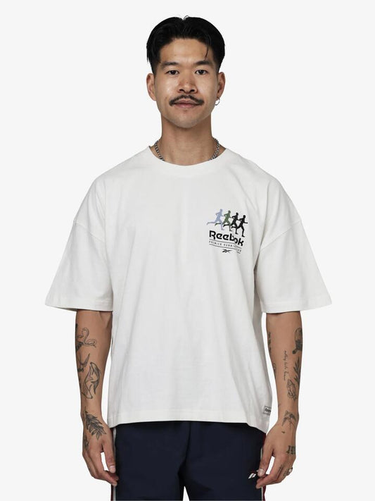 Image of T-Shirts. Productname: Reebok Premier Running Club Box Fit Tee in Chalk colour by brand - Reebok