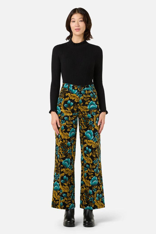 Image of a model wearing Pants. Productname: Azura Velvet Pant in Blue colour by brand - Princess Highway