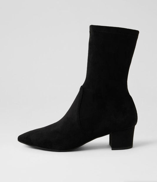 Image of Boots. Product name - Atlanta Black Microsuede Ankle Boots in Black colour by brand - MIDAS